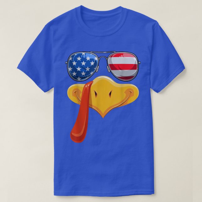 Turkey Face Flag Sunglasses Fun Thanksgiving Famil T-Shirt (Design Front)