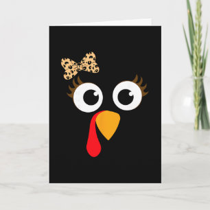 Turkey Face Girl Leopard Bow Thanksgiving Costume  Card