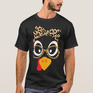 Turkey Face Leopard Headband Glasses Thanksgiving T-Shirt