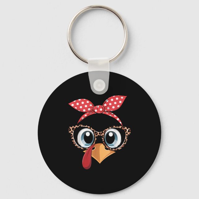 Turkey Face Leopard Headband Thanksgiving Pilgrim  Keychain (Front)