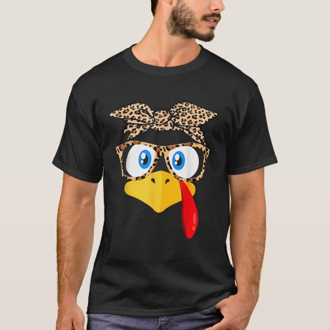 Turkey Face Leopard Headband Womens Thanksgiving P T-Shirt (Front)