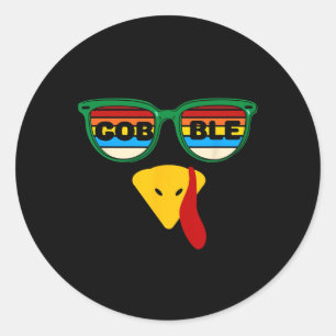 Turkey Face Sungles Thanksgiving Harvest Festival Classic Round Sticker