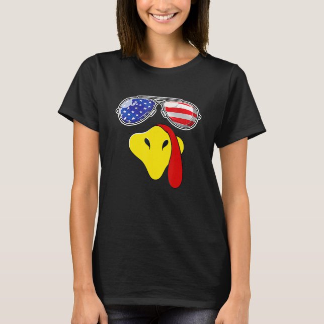 Turkey Face Thanksgiving With Us Flag Sunglasses F T-Shirt (Front)