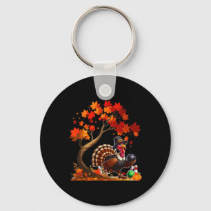 Turkey Fall Tree Thanksgiving Bowling Lover Player Keychain