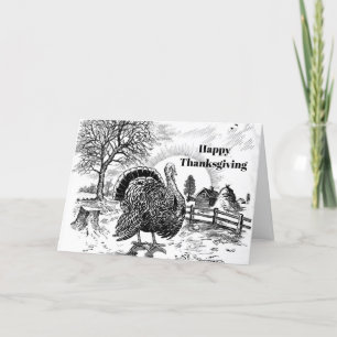 Turkey Farm Drawing Thanksgiving Holiday Card