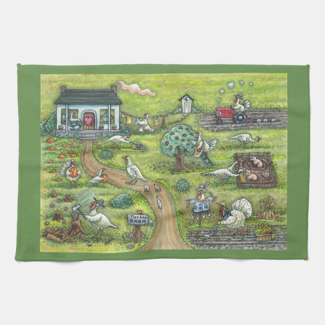 TURKEY FARM GOBBLERS THANKSGIVING KITCHEN TOWEL (Horizontal)