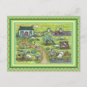TURKEY FARM, HUMOROUS COUNTRY THANKSGIVING POSTCARD