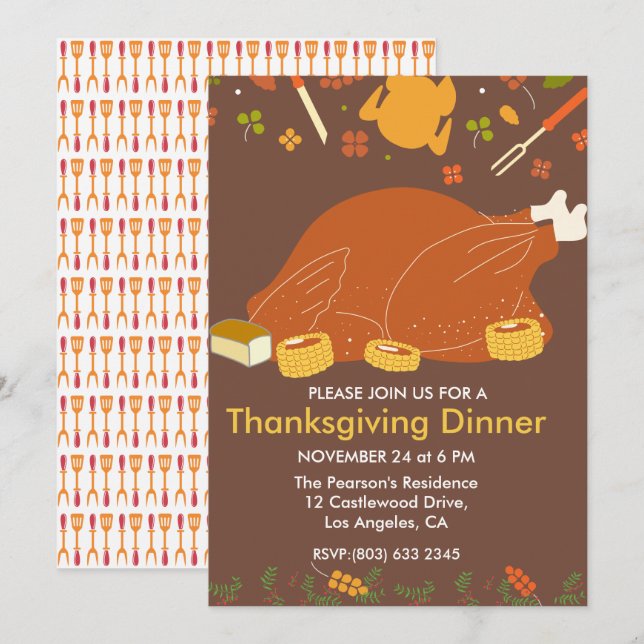 Turkey Feast Thanksgiving Dinner Invitation (Front/Back)