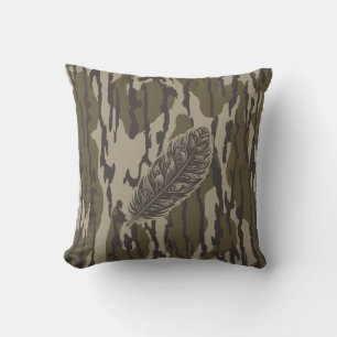 Turkey Feather Bottom Lands Camo Forest Throw Pillow