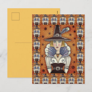 TURKEY FEATHER WITCH, A SALEM THANKSGIVING, FOLK HOLIDAY POSTCARD