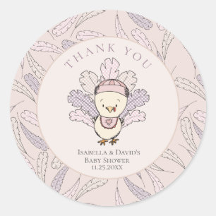Turkey & Feathers Fall Girl Baby Shower Thank You Classic Round Sticker