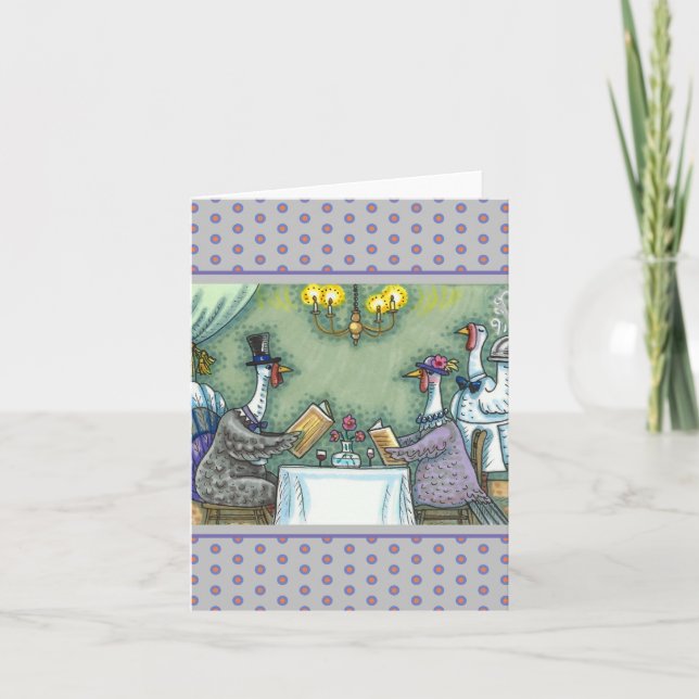 TURKEY FINE DINING, THANKSGIVING BIRD HUMOR Blank Card (Front)