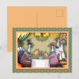 TURKEY FINE DINING, THANKSGIVING BIRD HUMOR HOLIDAY POSTCARD