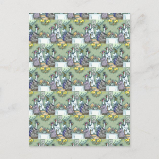 TURKEY FINE DINING, THANKSGIVING BIRD HUMOR POSTCARD (Front)