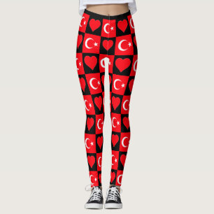 Turkey Flag Heart Pattern Cute Patriotic Turkish Leggings