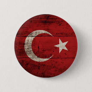 Turkey Flag on Old Wood Grain 2 Inch Round Button