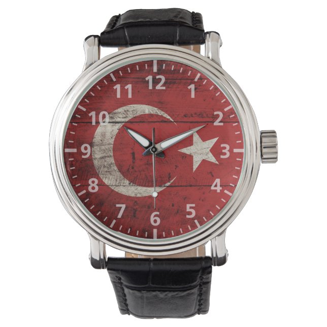 Turkey Flag on Old Wood Grain Watch (Front)