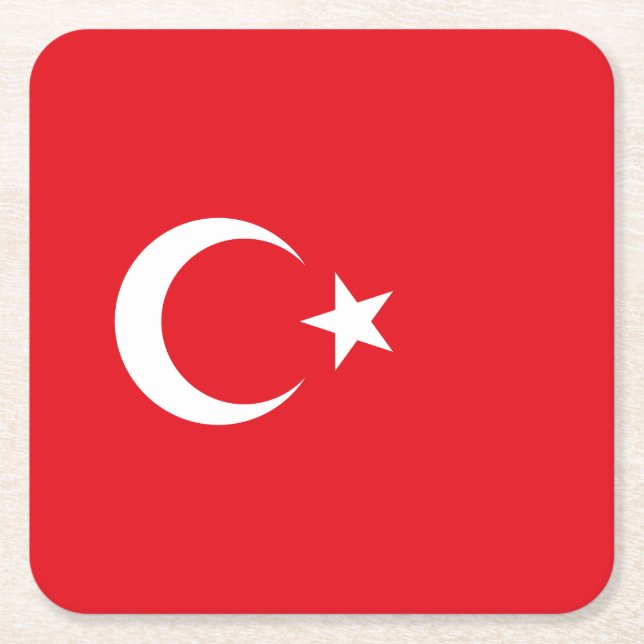Turkey Flag Square Paper Coaster (Front)