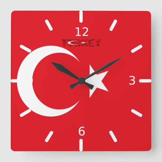 Turkey flag square wall clock (Front)