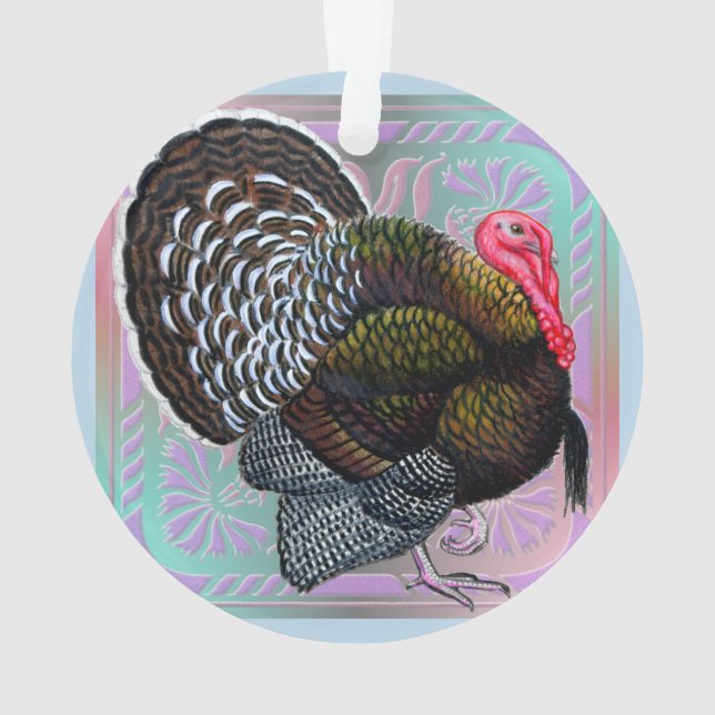 Turkey:  Floral Bronze Tom Ornament (Back)