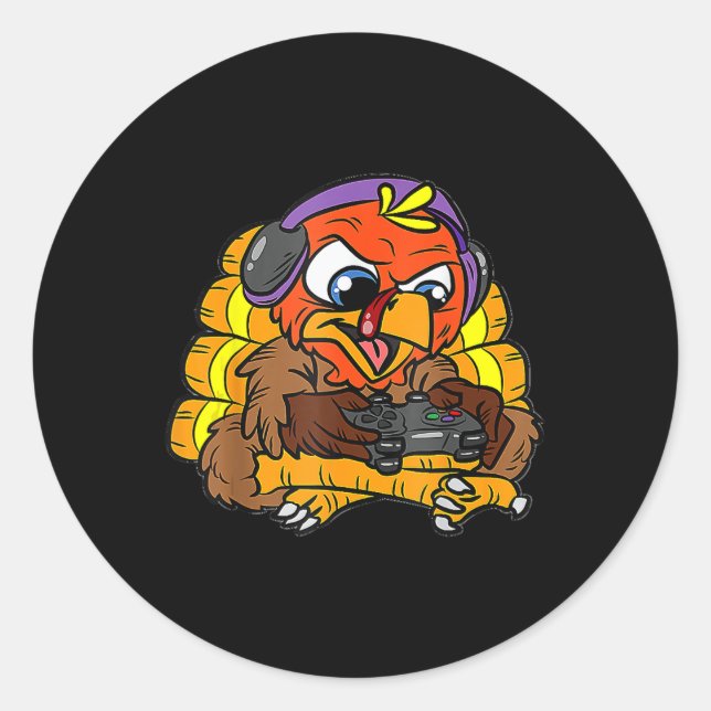 Turkey Gamer Funny Thanksgiving Cool Video Games G Classic Round Sticker (Front)