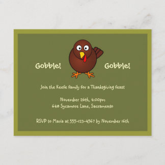 Turkey gobble Thanksgiving green brown invitation