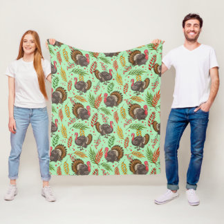 Turkey Gobbler In The Forest Pattern Fleece Blanket