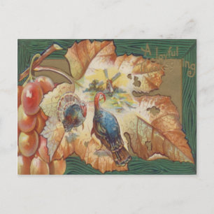 Turkey Grapes Windmill Fall Leaf Postcard