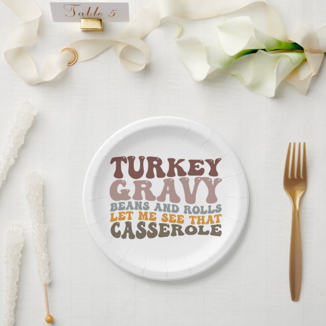 Turkey Gravy Beans And Rolls Fall Thanksgiving  Paper Plate (Wedding)