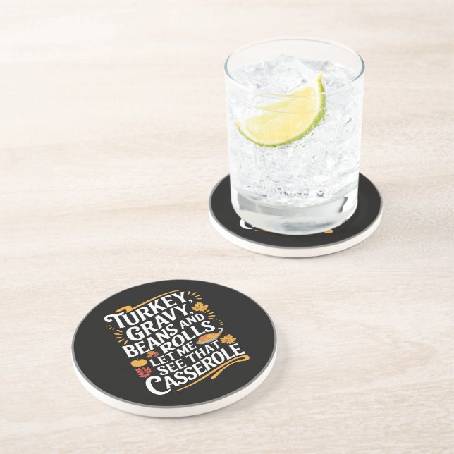 Turkey Gravy Beans And Rolls Let Me See Casserole Coaster (Side)