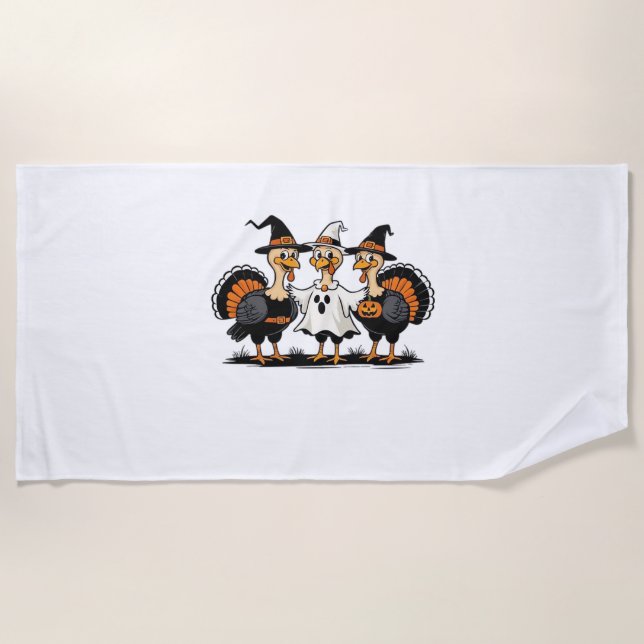 Turkey Halloween Boo, Thanksgiving Turkey, Spooky  Beach Towel (Front)