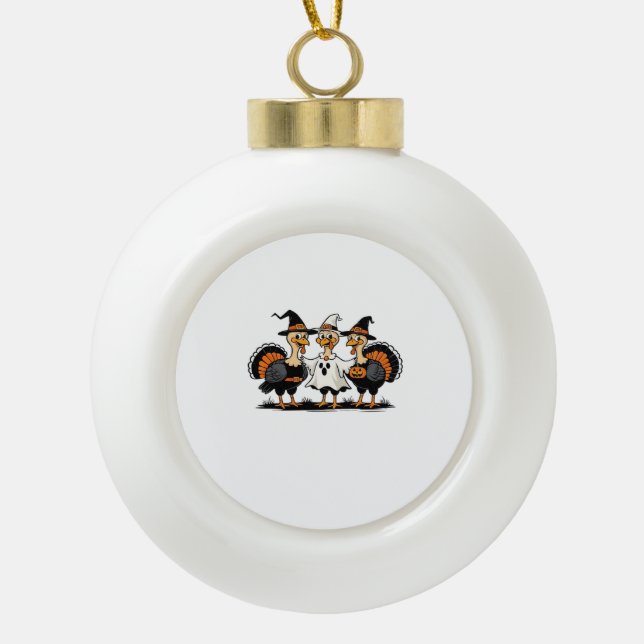 Turkey Halloween Boo, Thanksgiving Turkey, Spooky  Ceramic Ball Christmas Ornament (Front)