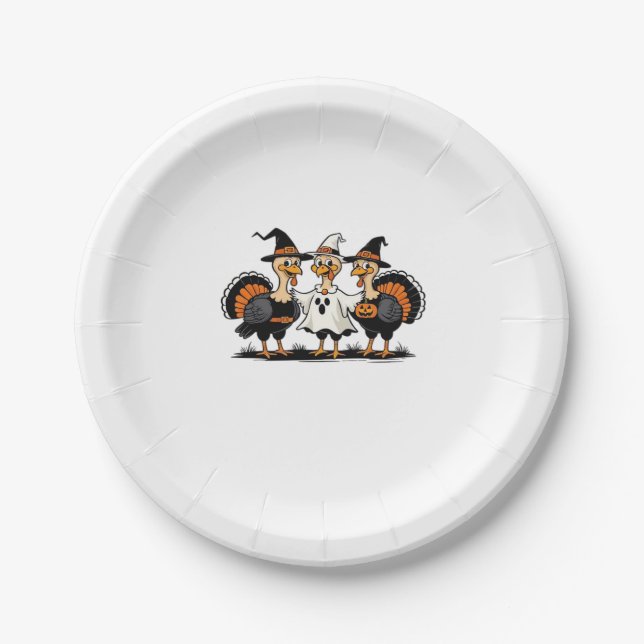 Turkey Halloween Boo, Thanksgiving Turkey, Spooky  Paper Plate (Front)