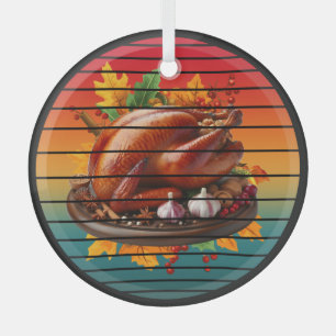 Turkey happy thanksgiving day fall season autumn glass ornament