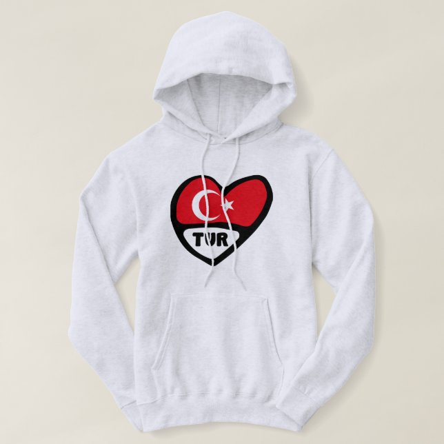 Turkey Heart Flag TUR Country Code Hoodie (Design Front)