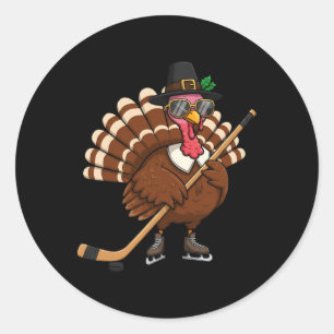 Turkey Hockey Thanksgiving Fall Turkey Playing Hoc Classic Round Sticker