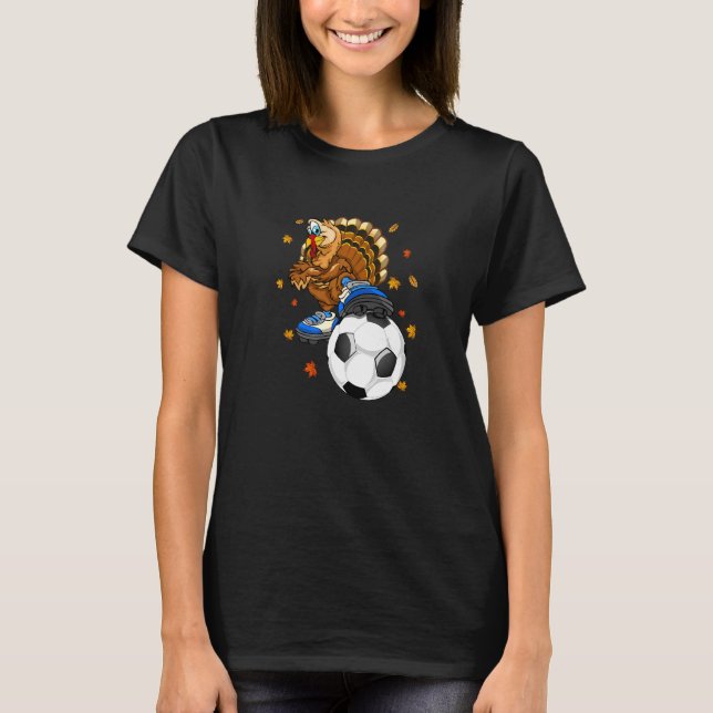 Turkey Holding Soccer Thanksgiving Day Turkey T-Shirt (Front)