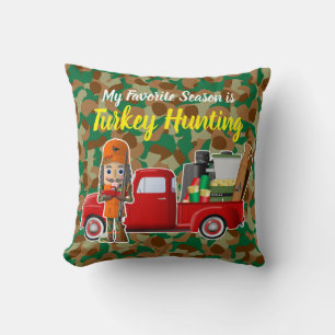 Turkey Hunter Nutcracker with Little Red Truck Throw Pillow