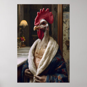 Turkey in Bathrobe Print, Farmhouse Bathroom Art Poster