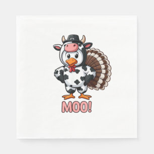 Turkey In Cow Costume, Moo Funny Thanksgiving _1 Napkin