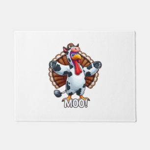 Turkey In Cow Costume, Moo Funny Thanksgiving _3 Doormat
