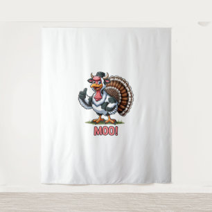 Turkey In Cow Costume, Moo Funny Thanksgiving Tapestry