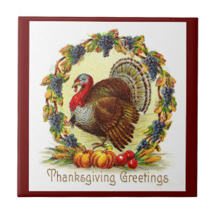 Turkey In Wreath Ceramic Tile