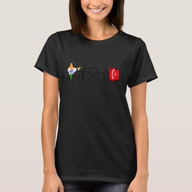 Turkey India Flag Turkish Indian Heartbeat T-Shirt (Front)