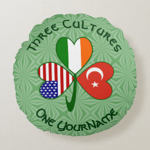 Turkey Ireland USA Shamrock Flag Personalized Round Pillow