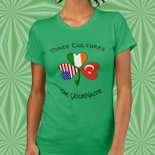 Turkey Ireland USA Shamrock Flag Personalized  T-Shirt