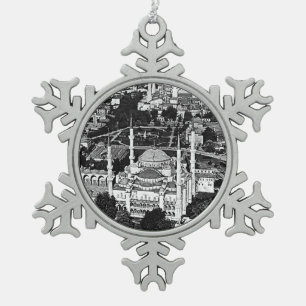 Turkey Istanbul blue mosque overview 1970 Snowflake Pewter Christmas Ornament