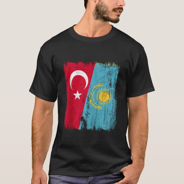 Turkey Kazakhstan Half Flag Turkish Kazakh Jersey  T-Shirt (Front)