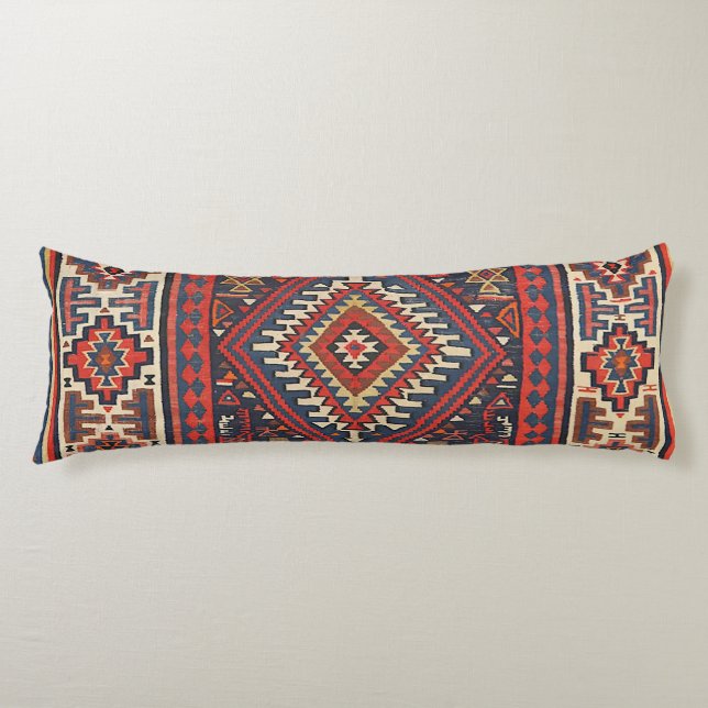 Turkey Kilim Aztec Red Blue Tan  Body Pillow (Front)