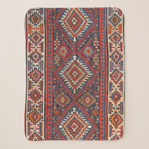 Turkey Kilim Aztec Red Blue Tan  Sherpa Blanket
